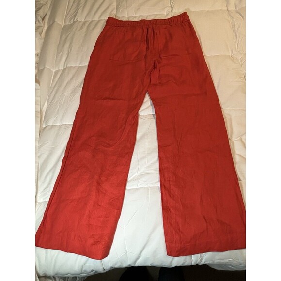 Ann Taylor Loft Size 4P Womens Blood Orange Straight Leg Linen Drawstring Pants - Picture 1 of 6